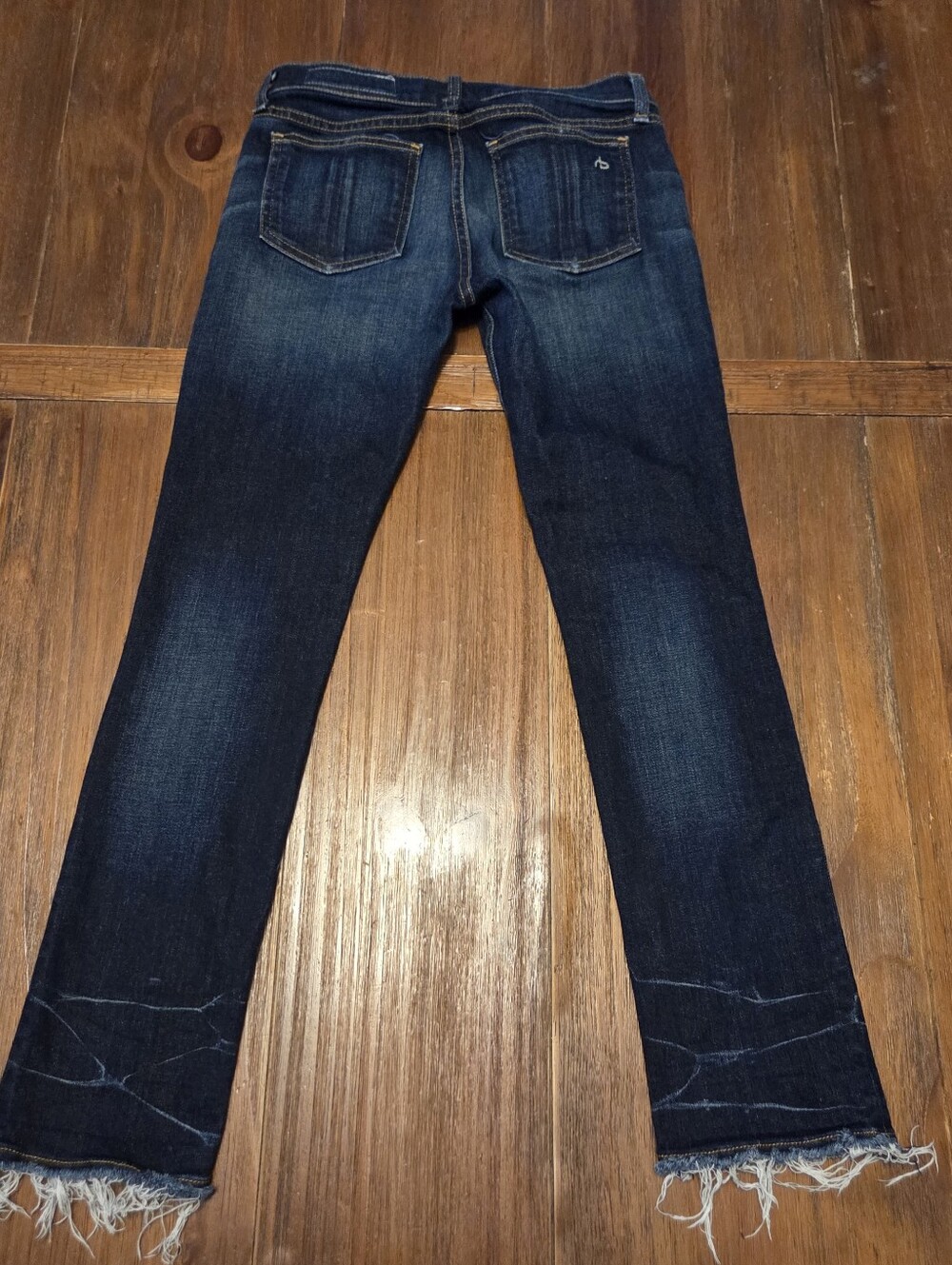 Rag & Bone Santiago Crop Jeans Womens 25 Dark Indigo Frayed Fringed Hem
